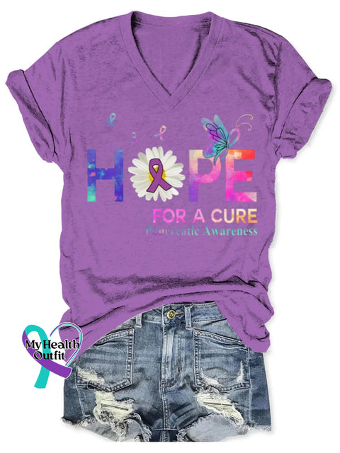 Pancreatic Awareness Art V-neck Casual T-Shirt Purple / S