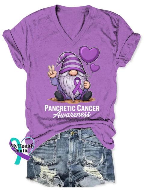 Pancreatic Awareness Art V-neck Casual T-Shirt Purple / S