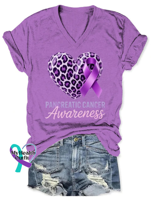 Pancreatic Awareness Art V-neck Casual T-Shirt Purple / S