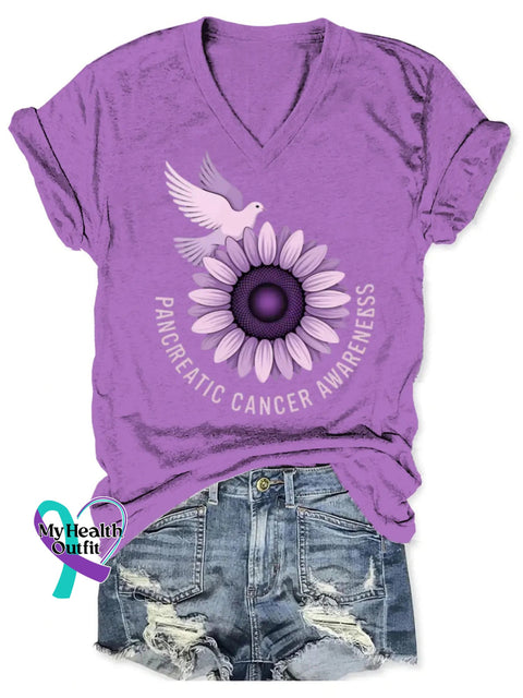 Pancreatic Awareness Art V-neck Casual T-Shirt Purple / S