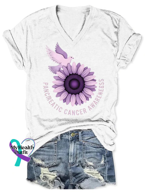 Pancreatic Awareness Art V-neck Casual T-Shirt White / S