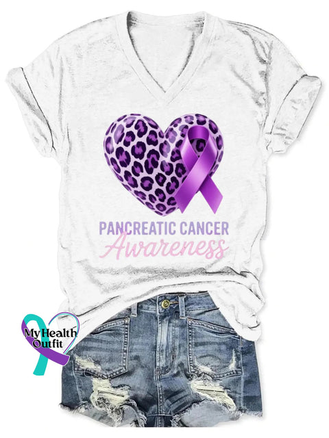 Pancreatic Awareness Art V-neck Casual T-Shirt White / S