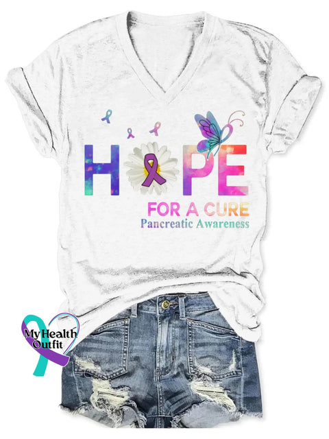 Pancreatic Awareness Art V-neck Casual T-Shirt White / S
