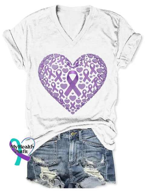 Pancreatic Awareness Art V-neck Casual T-Shirt White / S