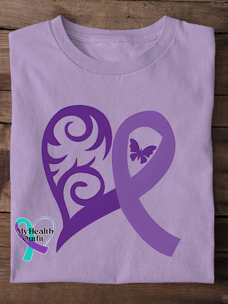 Pancreatic Cancer Awareness Butterfly Purple Ribbon Casual Print T-Shirt / S
