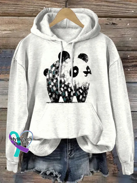 Panda Art Print Casual Hoodie Sweatshirt White / S