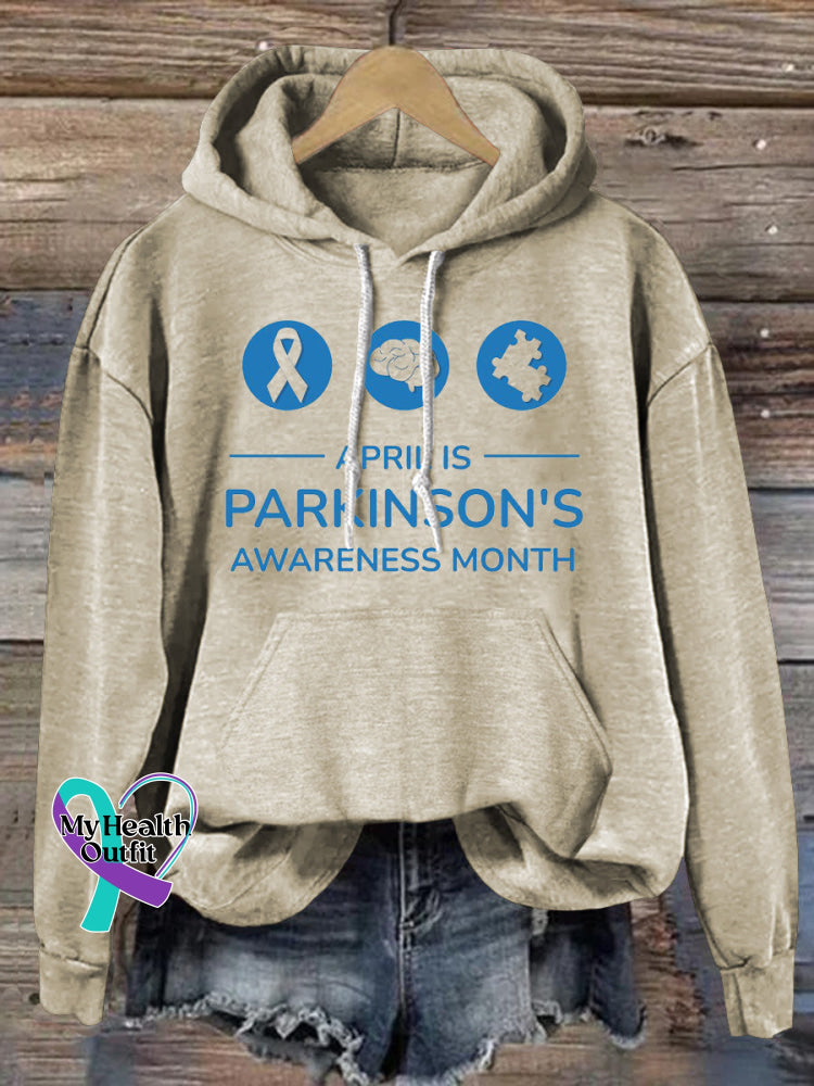 Parkinson’s Awareness Printed Casual Hoodie Beige / S