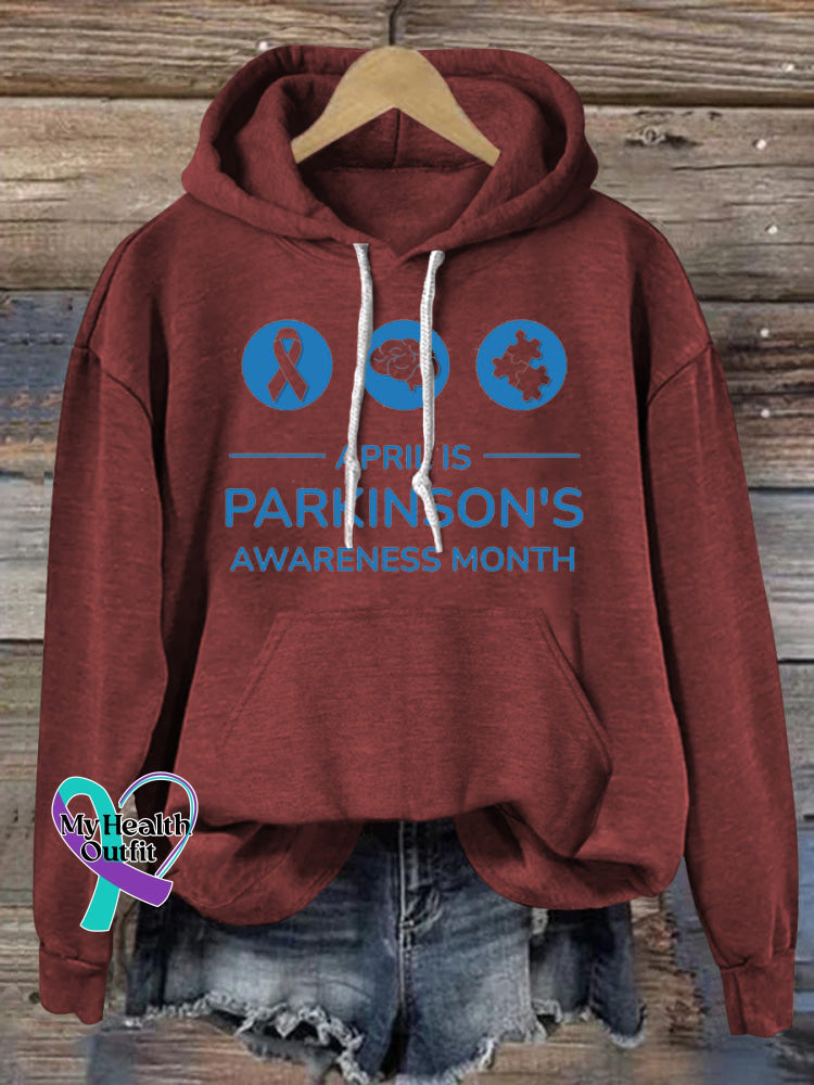 Parkinson’s Awareness Printed Casual Hoodie Brown / S