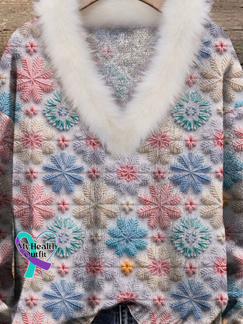 Pastel Snow Snowflakes Cozy Frozen Winter Snowy Christmas Print Knit Pullover Sweater