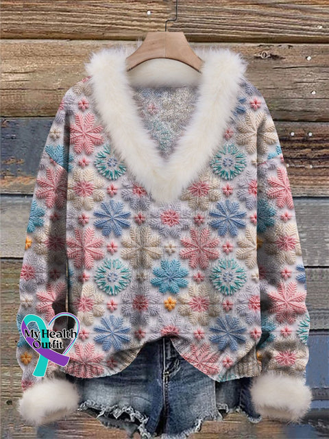 Pastel Snow Snowflakes Cozy Frozen Winter Snowy Christmas Print Knit Pullover Sweater Multicolor / S
