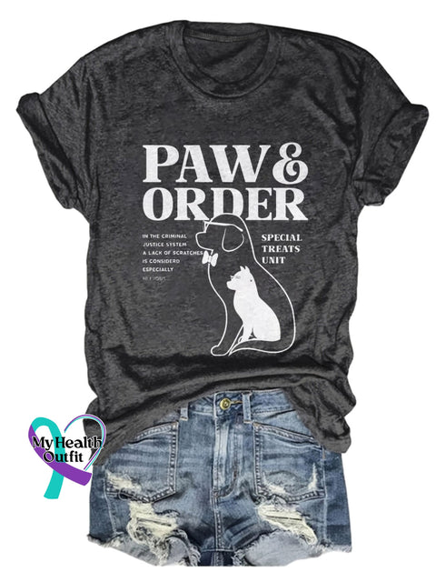 Paw And Order Cat Dog Design Print T-Shirt Black / S