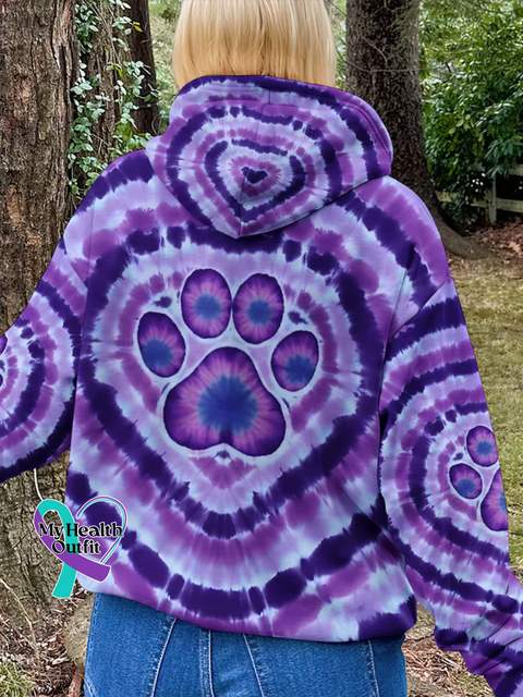 PAW PRINT TIE DYE Print Casual Hoodie Sweatshirt