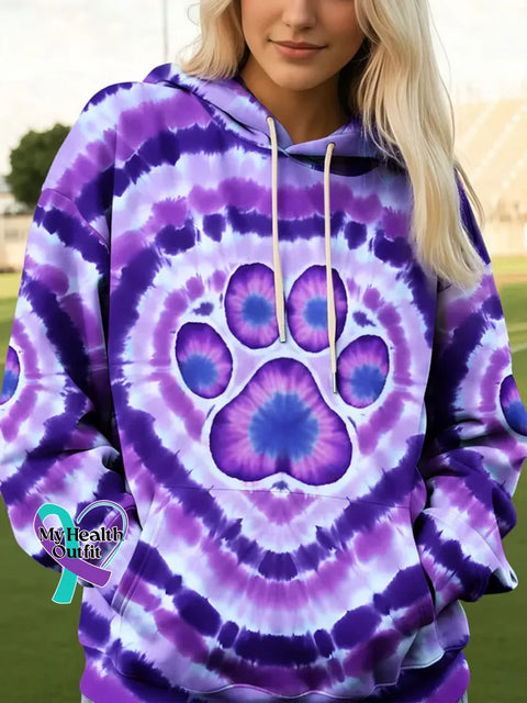 PAW PRINT TIE DYE Print Casual Hoodie Sweatshirt Multicolor / S