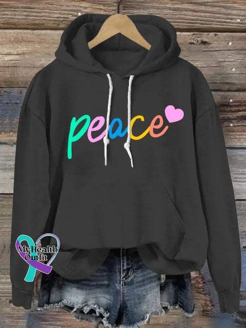 Peace And Love Art Print Casual Hoodie Sweatshirt Black / S
