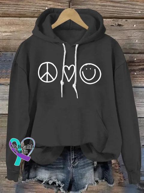 Peace And Love Art Print Casual Hoodie Sweatshirt Black / S