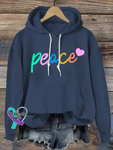 Peace And Love Art Print Casual Hoodie Sweatshirt Blue / S
