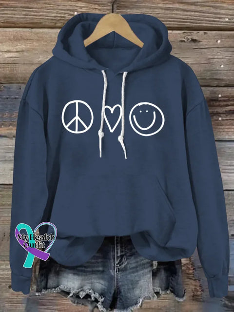 Peace And Love Art Print Casual Hoodie Sweatshirt Blue / S