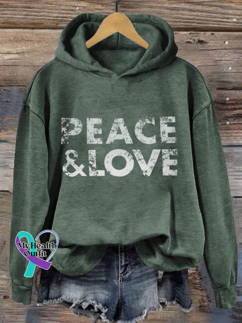 Peace And Love Art Print Casual Hoodie Sweatshirt Green / S