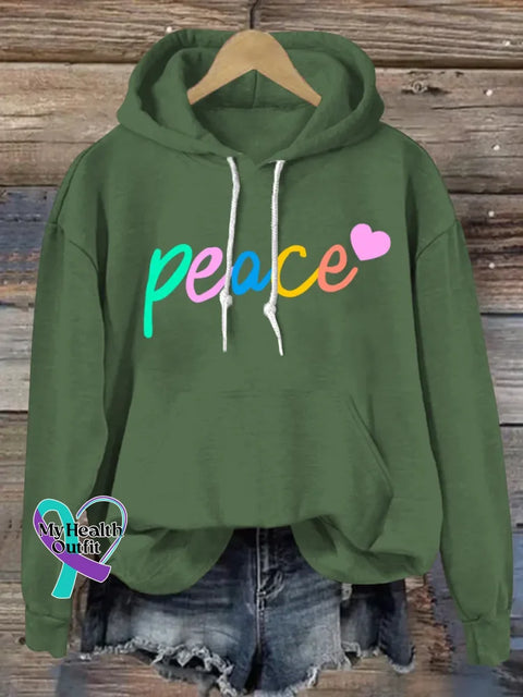 Peace And Love Art Print Casual Hoodie Sweatshirt Green / S