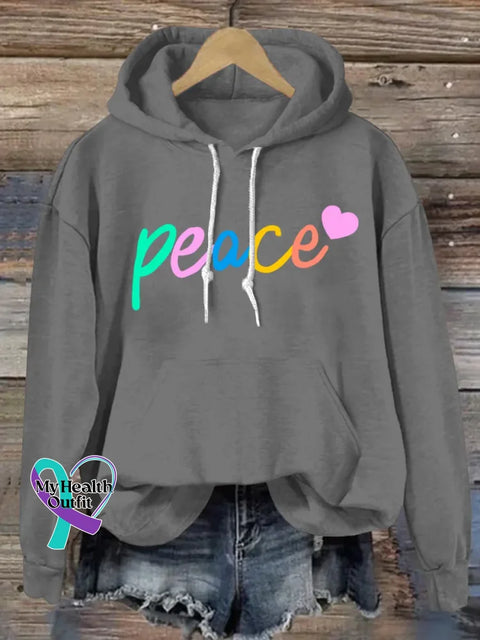 Peace And Love Art Print Casual Hoodie Sweatshirt Grey / S
