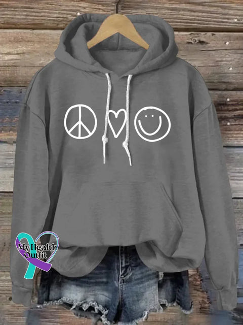 Peace And Love Art Print Casual Hoodie Sweatshirt Grey / S