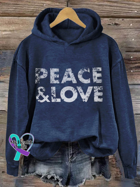 Peace And Love Art Print Casual Hoodie Sweatshirt Navy Blue / S