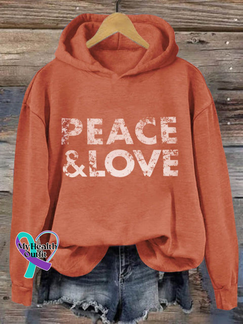 Peace And Love Art Print Casual Hoodie Sweatshirt Orange / S