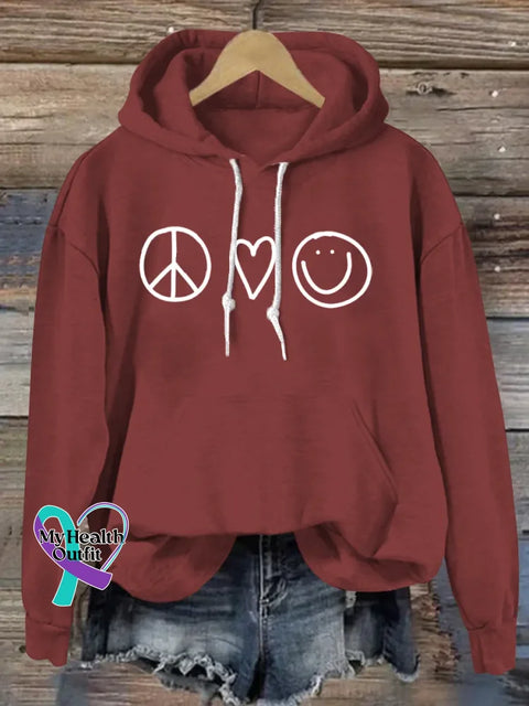 Peace And Love Art Print Casual Hoodie Sweatshirt Red / S