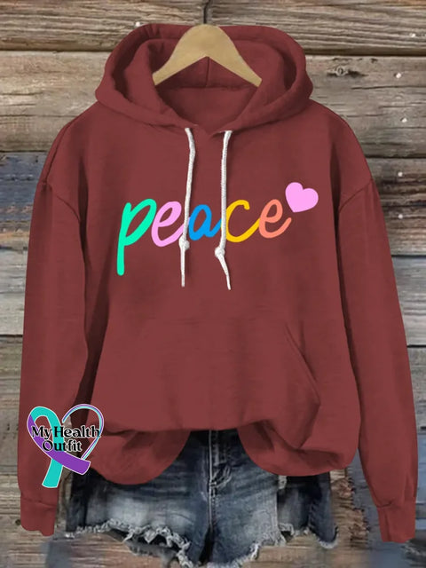 Peace And Love Art Print Casual Hoodie Sweatshirt Red / S
