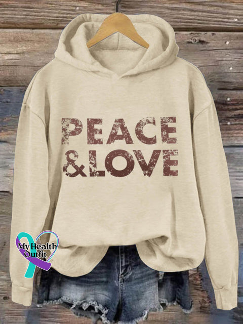 Peace And Love Art Print Casual Hoodie Sweatshirt Sand / S