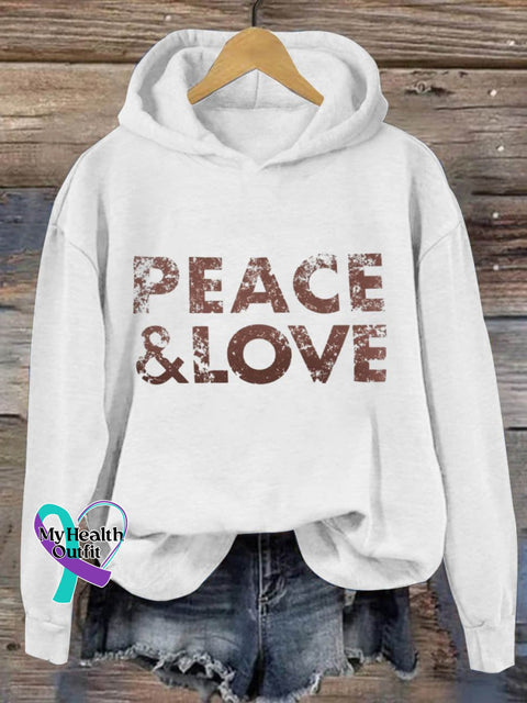Peace And Love Art Print Casual Hoodie Sweatshirt White / S