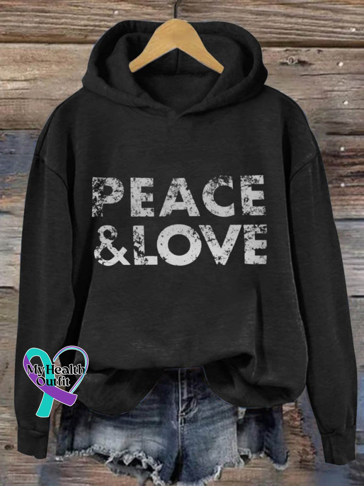 Peace And Love Art Print T-Shirt Hoodie/Black / S
