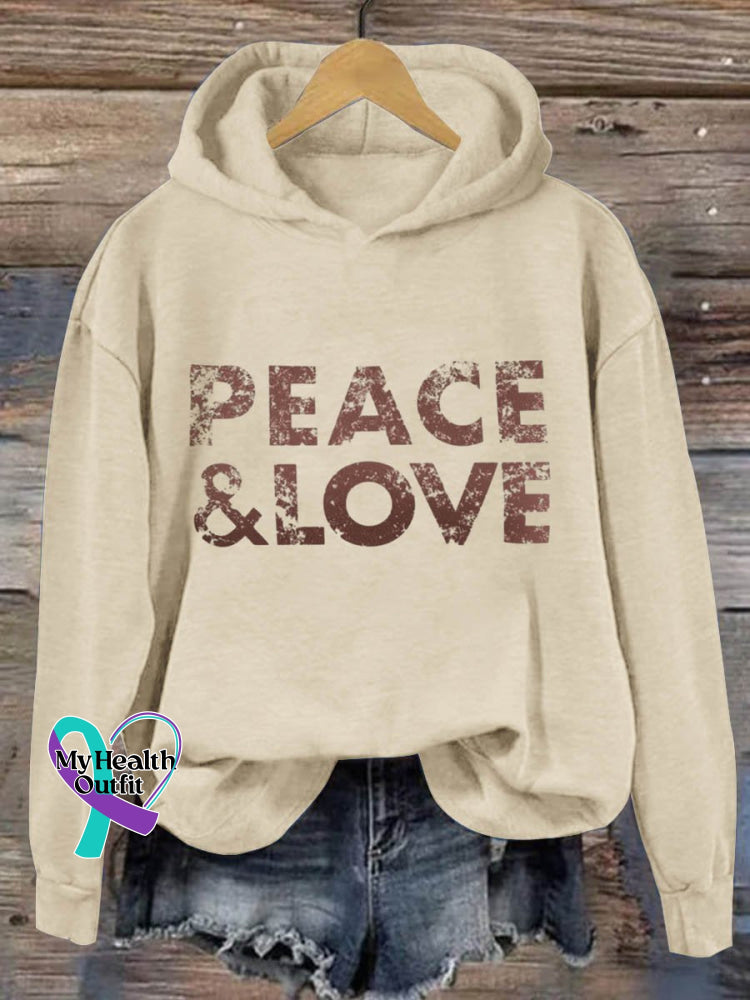 Peace And Love Art Print T-Shirt Hoodie/Sand / S