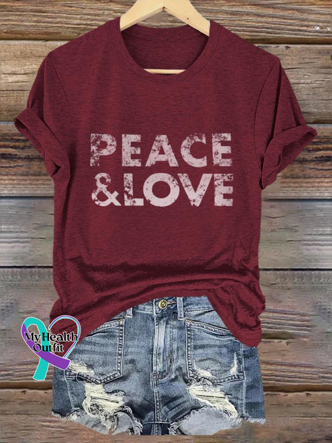 Peace And Love Art Print T-Shirt T-Shirt/Maroon / S