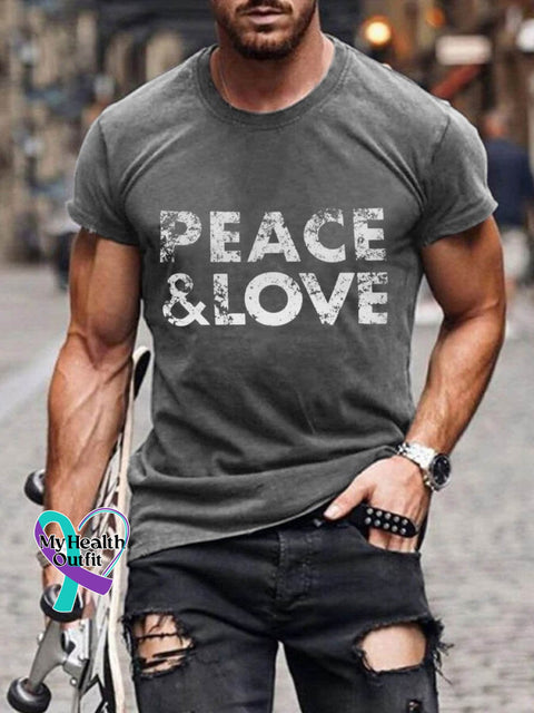 Peace And Love Art Print T-Shirt Men’s/Grey / S