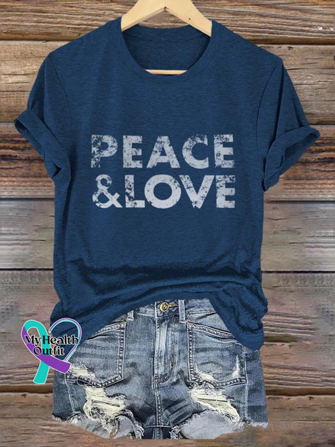 Peace And Love Art Print T-Shirt T-Shirt/Navy Blue / S