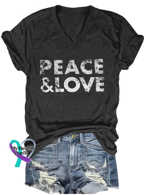 Peace And Love Art Print T-Shirt V-Neck/Black / S