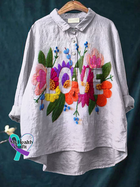 Peace And Love Flower Art Pattern Print Casual Cotton Linen Shirt Multicolor / S