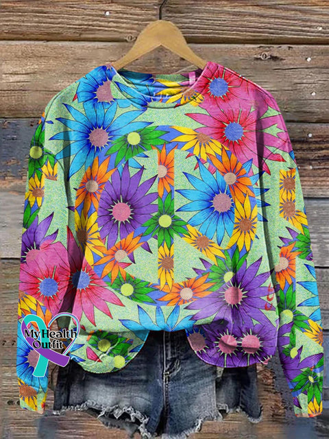 Peace And Love Flower Art Pattern Print Casual Cotton Linen Shirt Sweatshirt / S