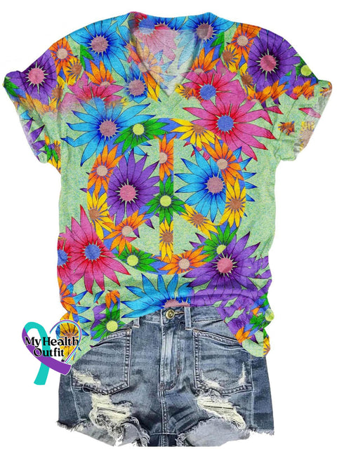 Peace And Love Flower Art Pattern Print Casual Cotton Linen Shirt T-Shirt1 / S