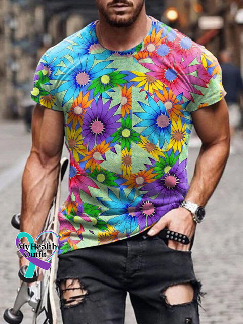 Peace And Love Flower Art Pattern Print Casual Cotton Linen Shirt T-Shirt3 / S