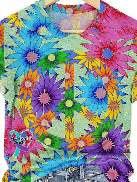 Peace And Love Flower Art Print T-Shirt