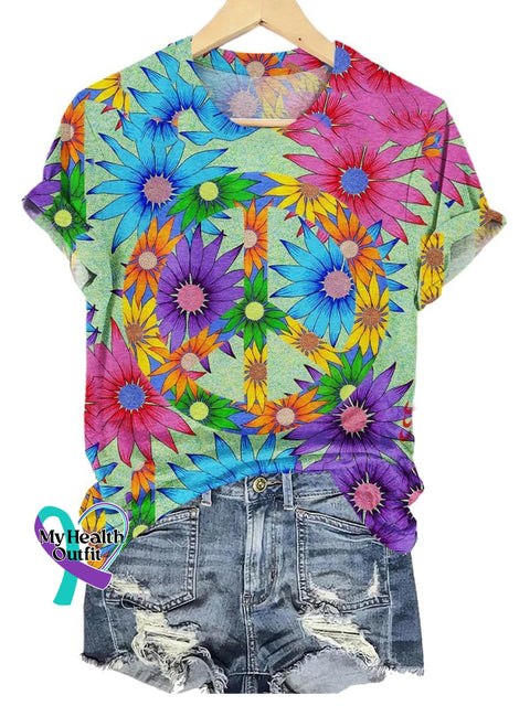 Peace And Love Flower Art Print T-Shirt Muilticolor / S
