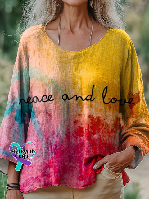 Peace and Love Gradient Print Cotton and Linen Top Multicolor / S