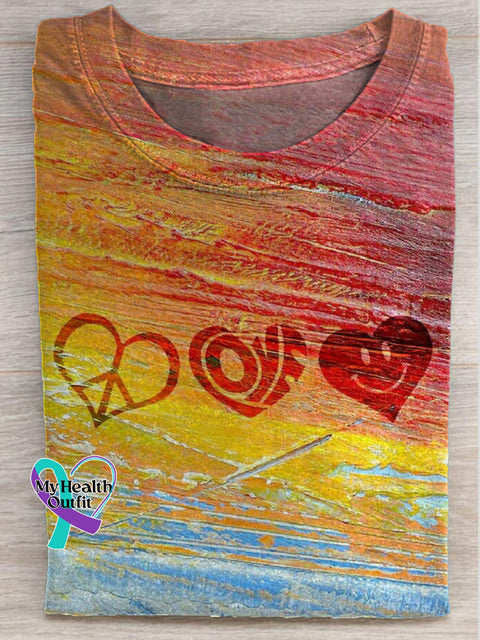 Peace and Love Printed Casual Round Neck Short Sleeve T-Shirt Multicolor / S