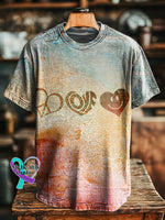 Peace and Love Retro Printed Casual Round Neck Short Sleeve T-Shirt Multicolor / S