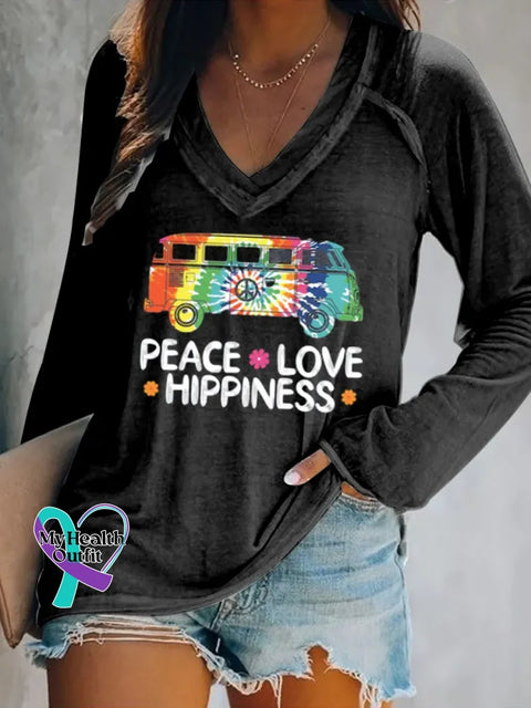 Peace And Love Sign Art Print Casual Sweatshirt Black / S