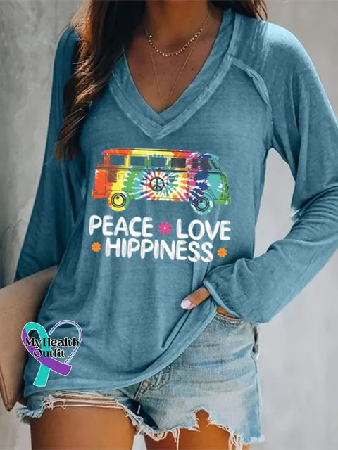 Peace And Love Sign Art Print Casual Sweatshirt Blue / S