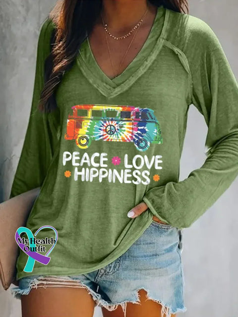 Peace And Love Sign Art Print Casual Sweatshirt Green / S