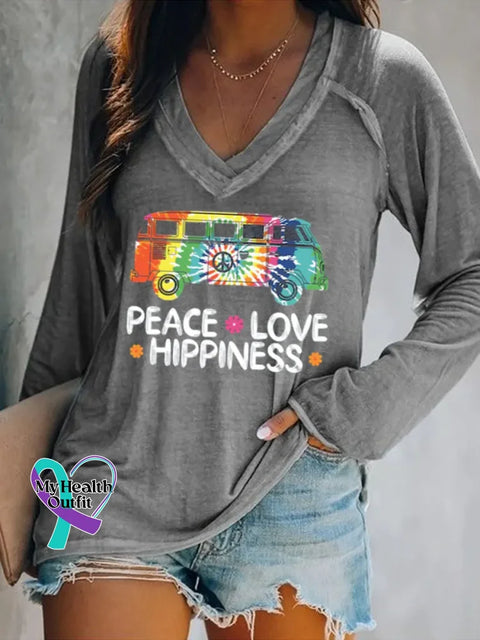 Peace And Love Sign Art Print Casual Sweatshirt Grey / S